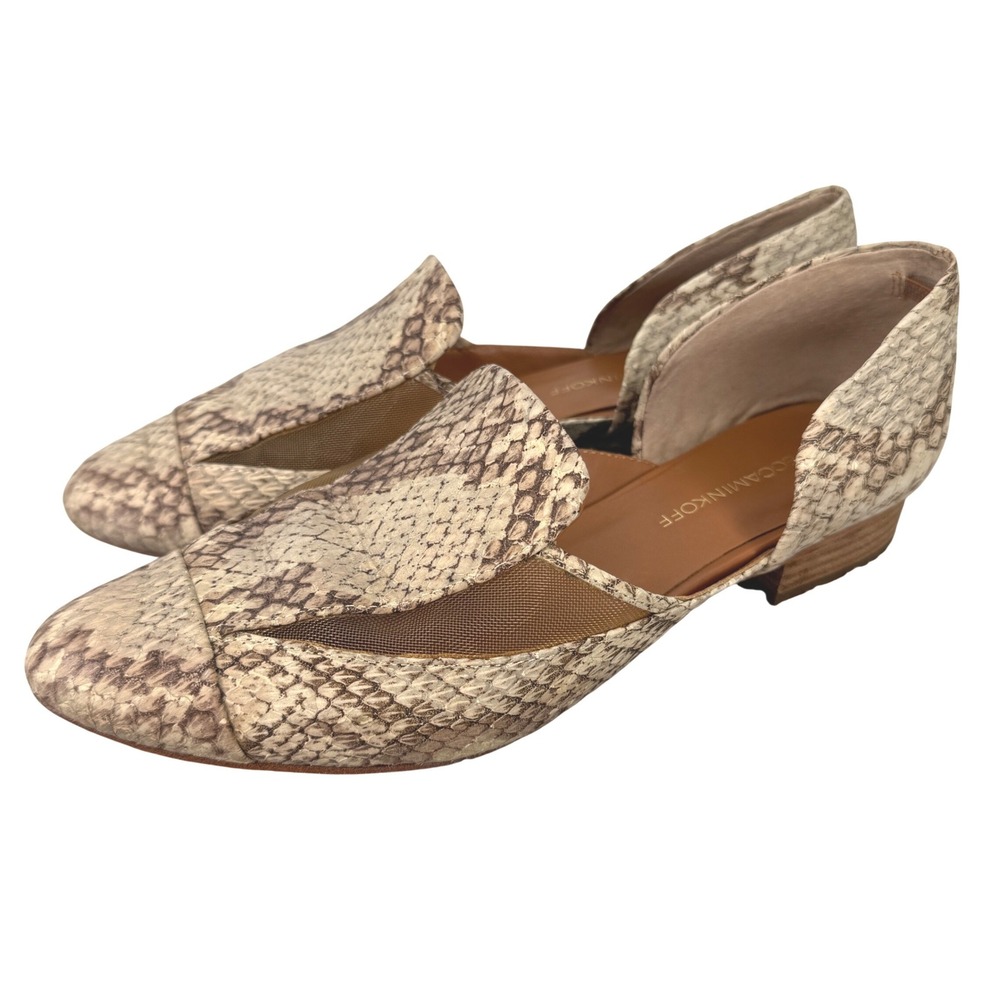 Rebecca Minkoff‎ Snakeskin Embossed Mesh D'Orsay Flats Shoes Brown Tan 8.5M